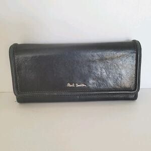 Paul Smith Envelplope Cow Leather Wallet Black Boho Designer Large Classic
